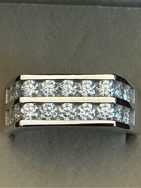 3.00CTW Double-Row Genuine Moissanite 💎 Men’s Bezel-Set Band Ring 925 SSilver